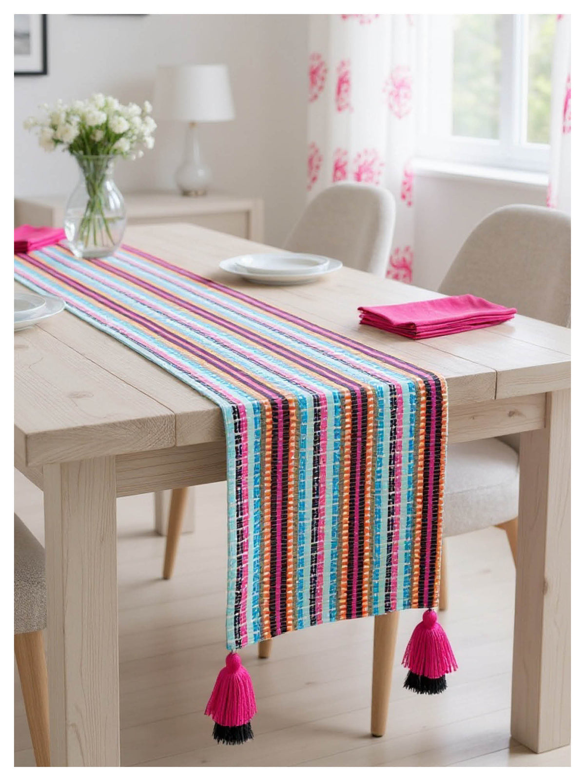 Vivid Turq Table Runner with Tassels