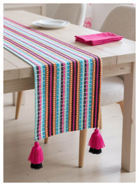 Vivid Turq Table Runner with Tassels