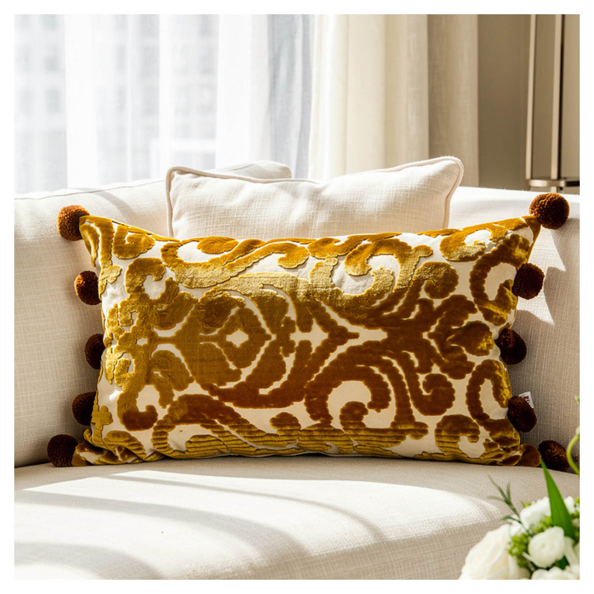 Gold Jacquard Lumbar Pillow