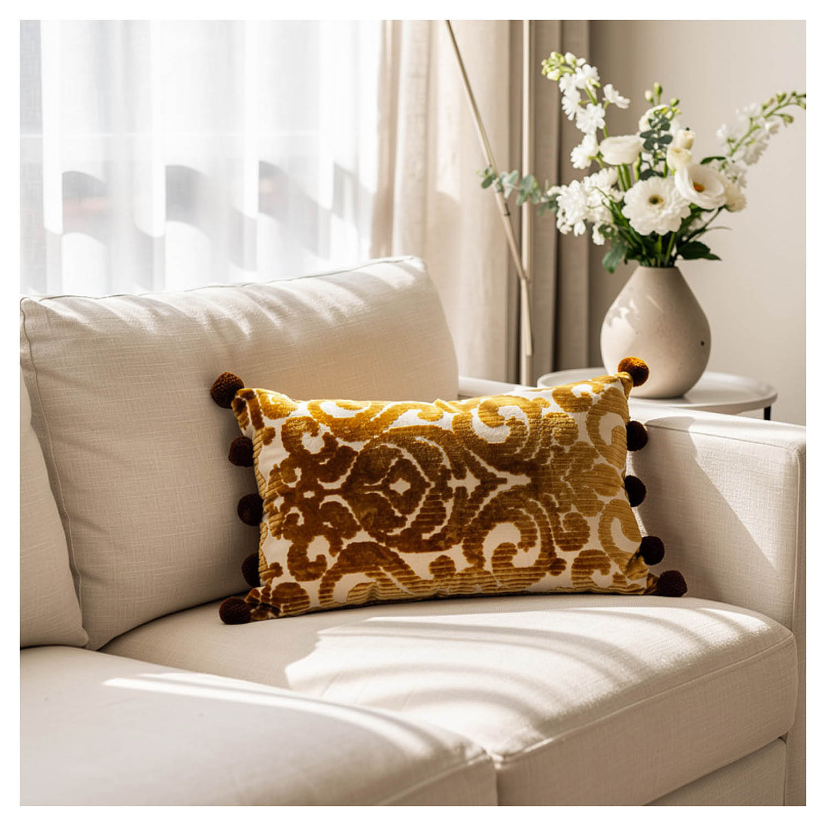 Gold Jacquard Lumbar Pillow