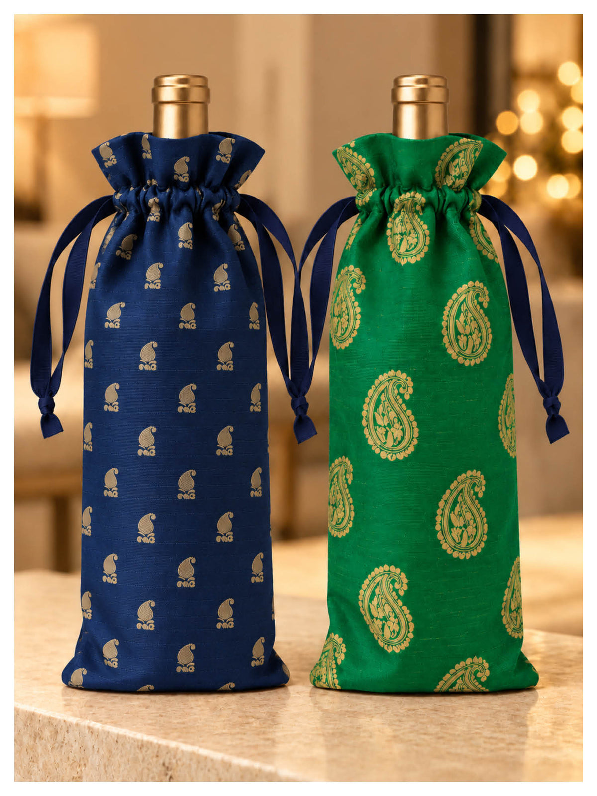 Jewel Paisley Wine Bottle Gift Bags – Emerald