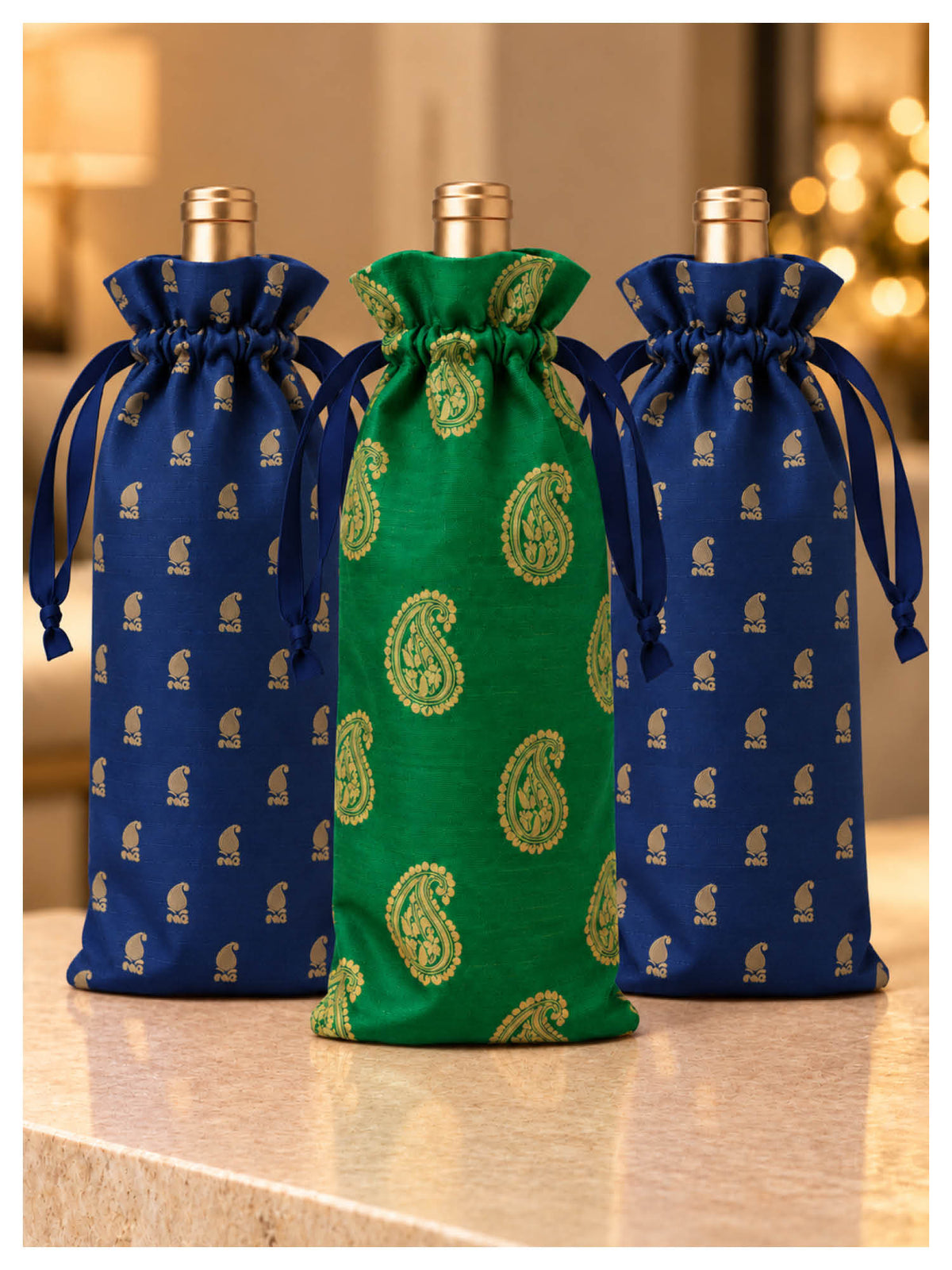 Jewel Paisley Wine Bottle Gift Bags – Emerald
