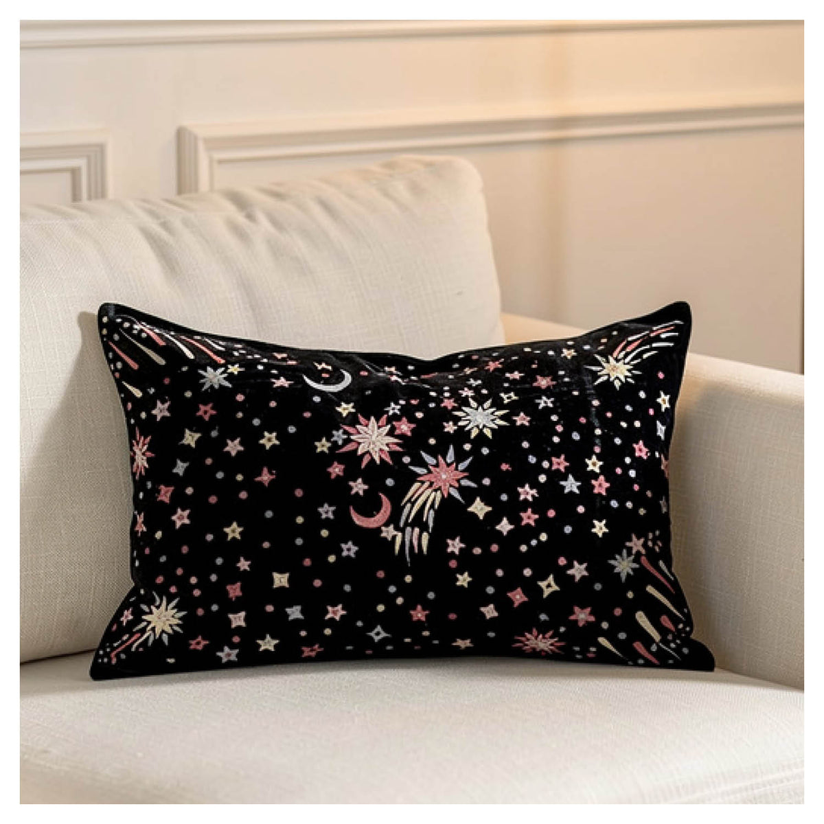Starburst  Lumbar Pillow - Black