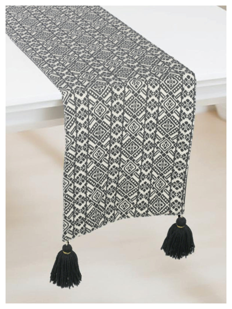 Black & White Table Runner with Tassels