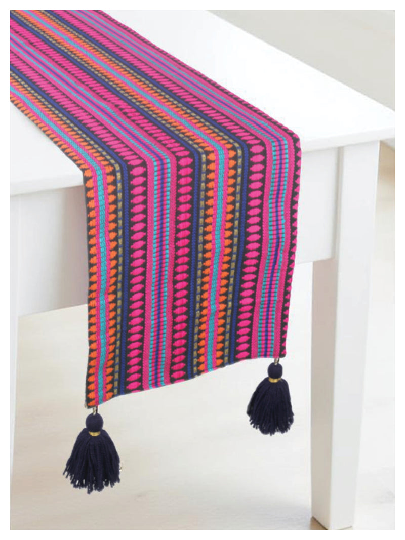 Navy and Hot Pink Table Runner with Tassels
