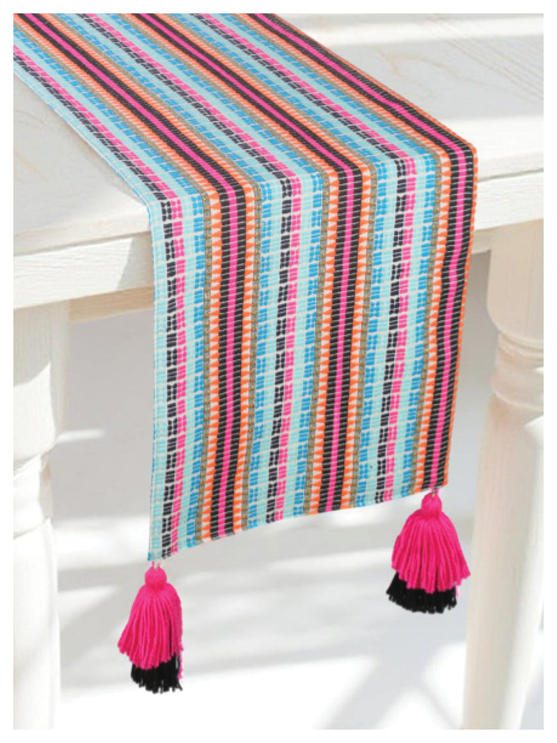 Vivid Turq Table Runner with Tassels