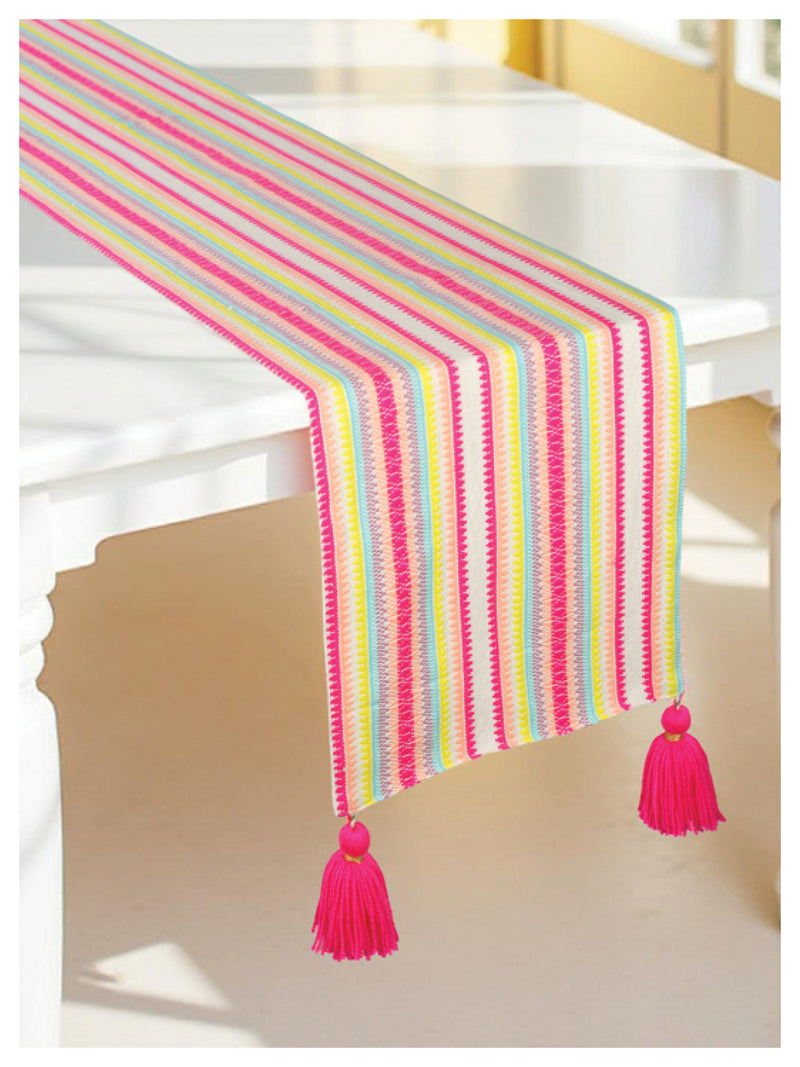 Vibrant Striped Table Runner with Tassels