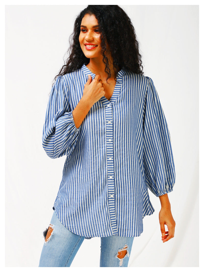 Moon Child Silver Stripe Shirt - Blue