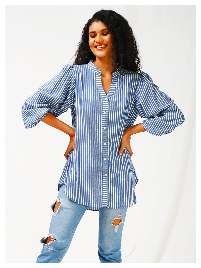 Moon Child Silver Stripe Shirt - Blue