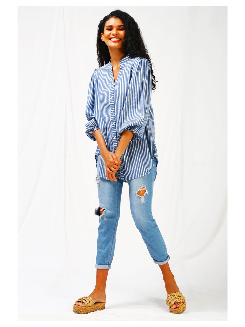 Moon Child Silver Stripe Shirt - Blue