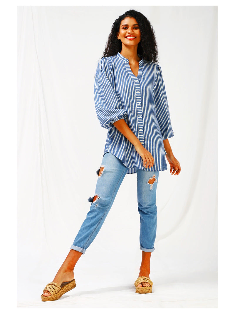 Moon Child Silver Stripe Shirt - Blue