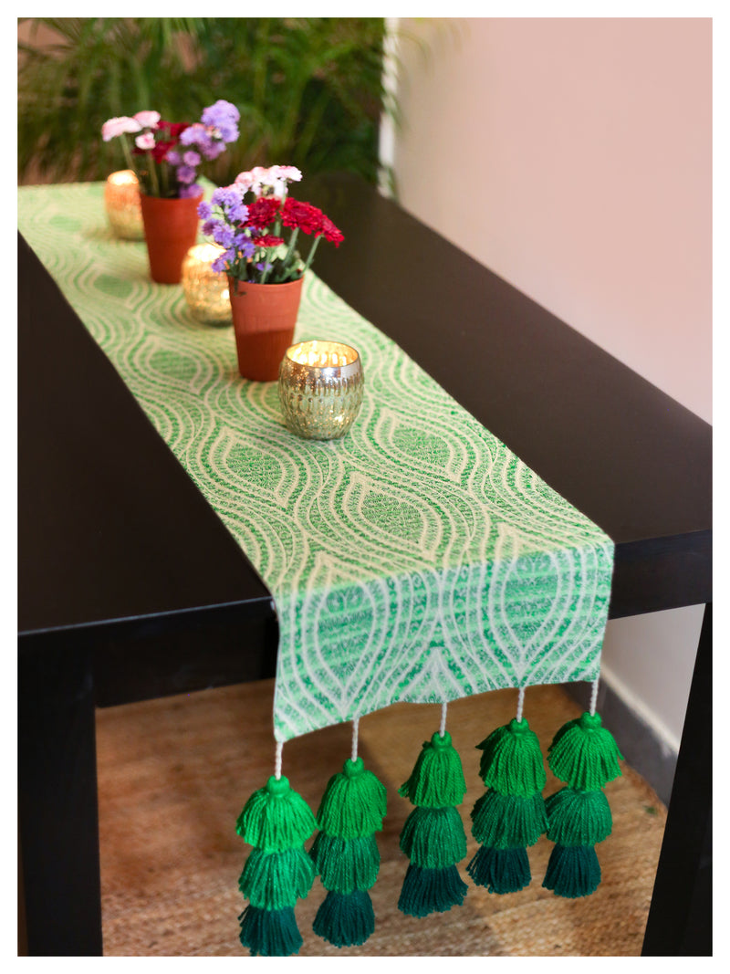 Tasseled Table Runner - Green