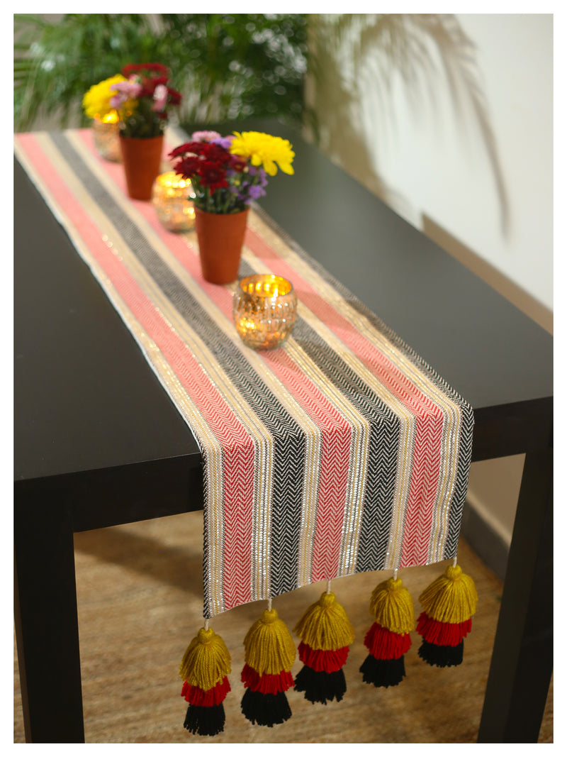 Tasseled Table Runner - Red Mustard