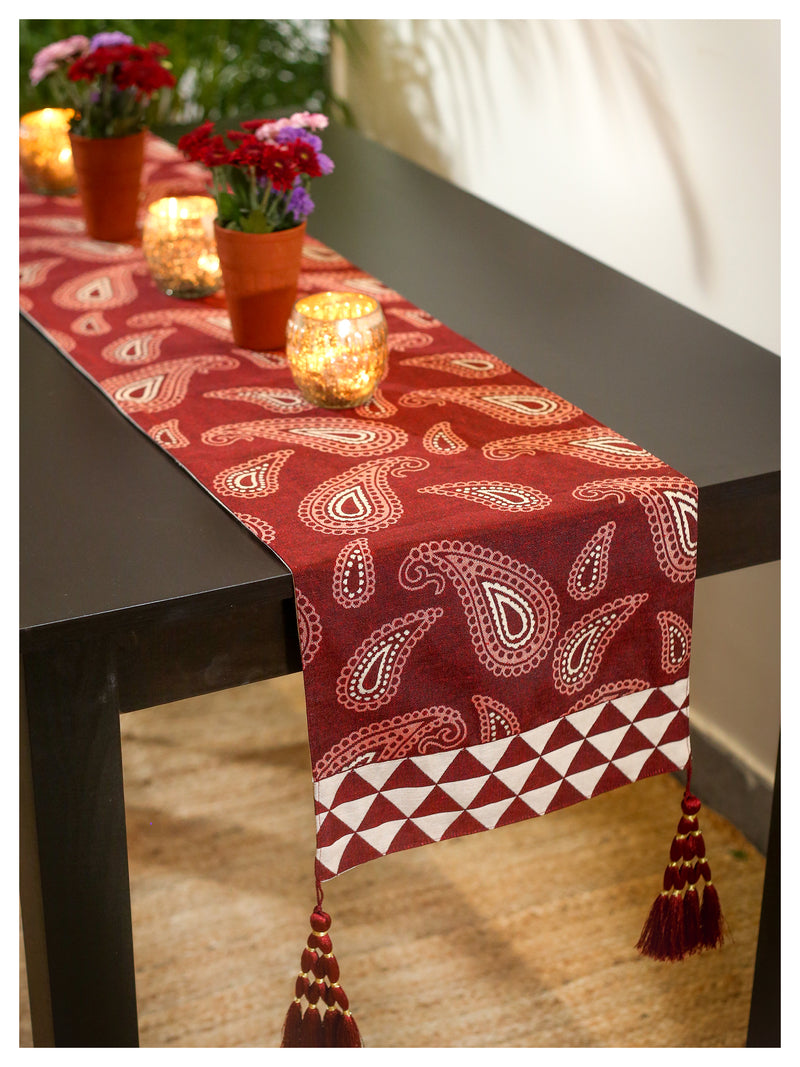 Dancing Paisley Table Runner - Red