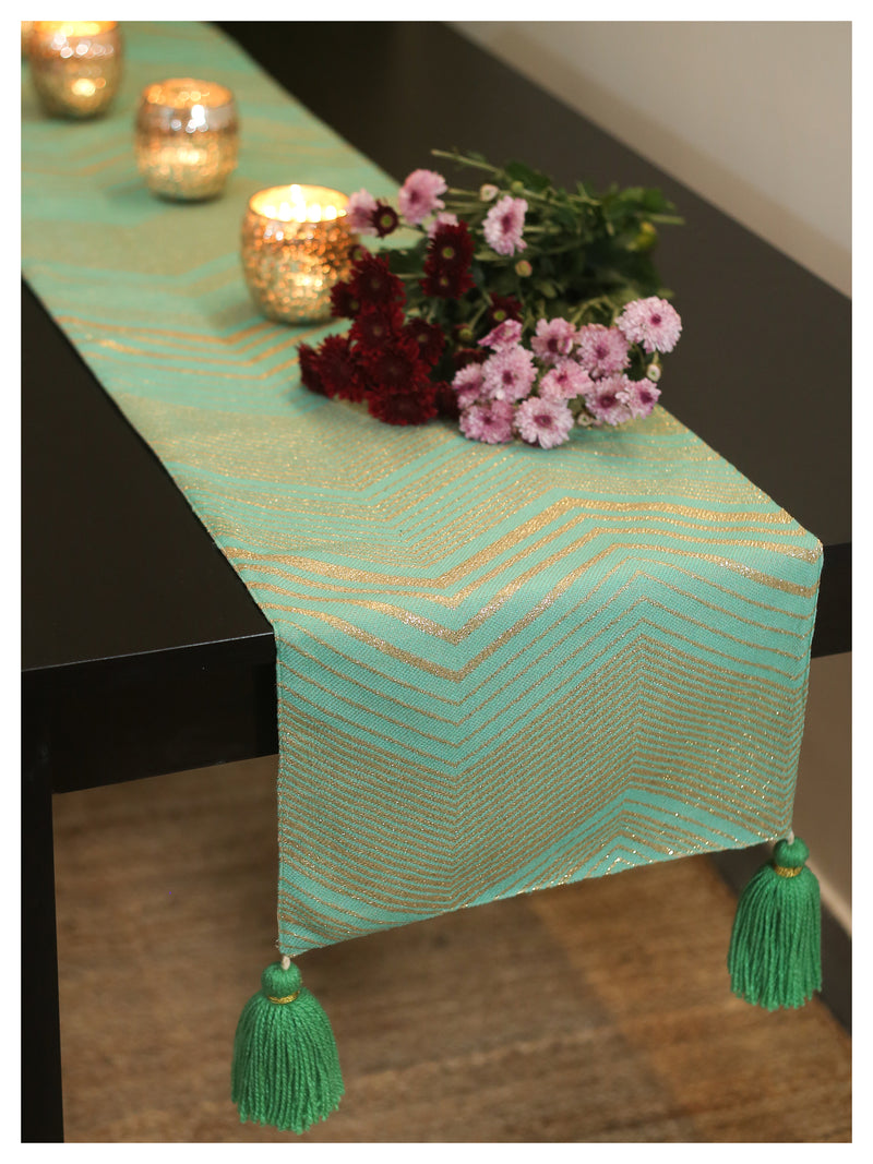 Gold Weave Table Runner - Sea Green