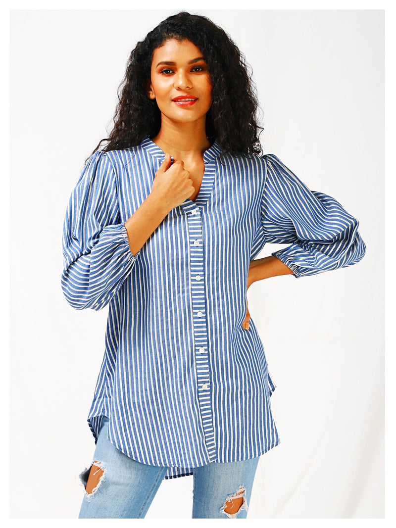 Moon Child Silver Stripe Shirt - Blue