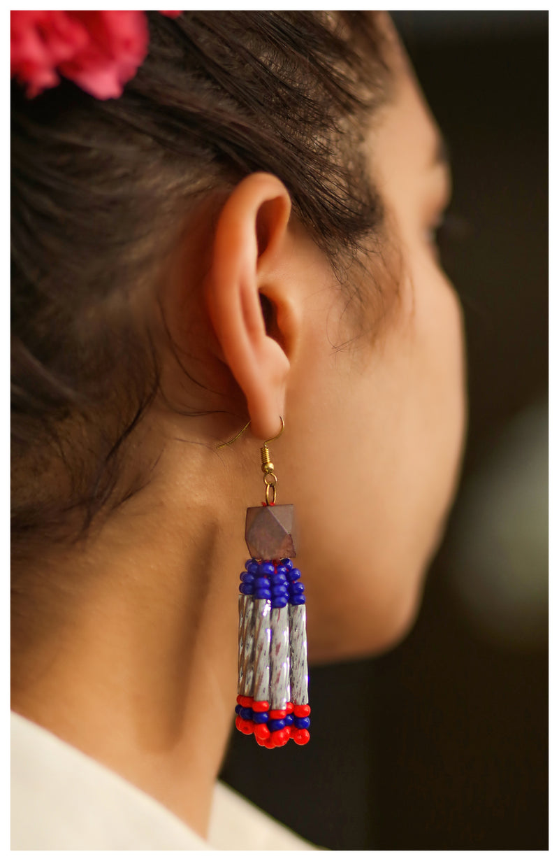 Beaded Tassel Earrings - Red