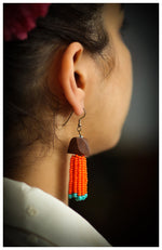 Beaded Tassel Earrings - Orange