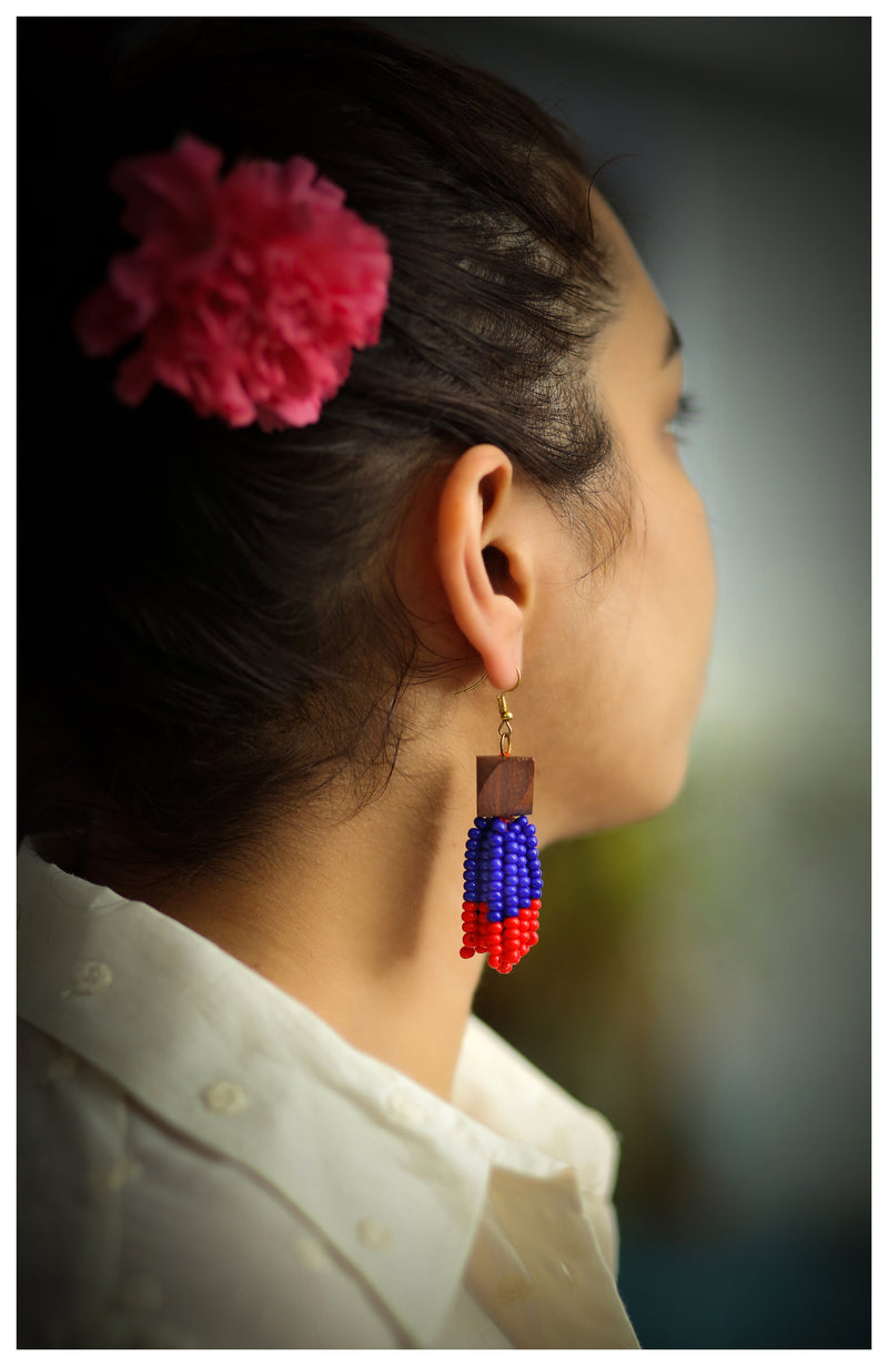 Beaded Tassel Earrings - Blue