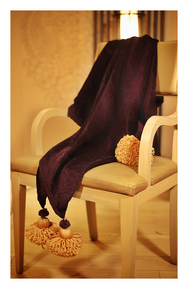 Deep wine Textured Throw with Tassels