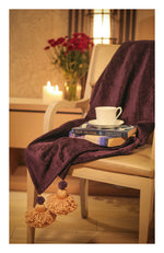 Deep wine Textured Throw with Tassels