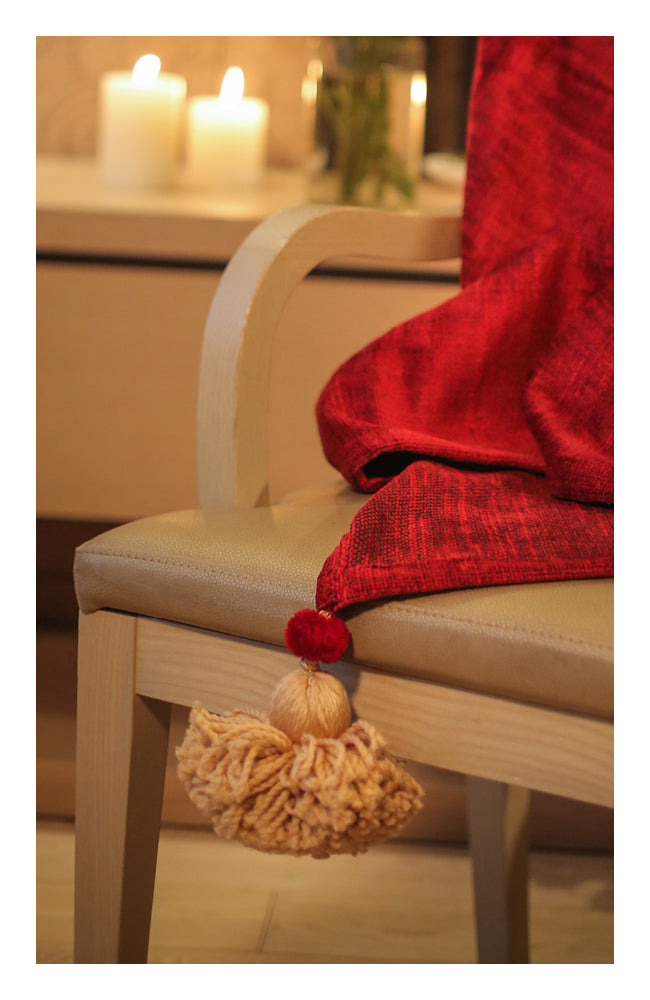 Berry Red Textured Throw with Tassels