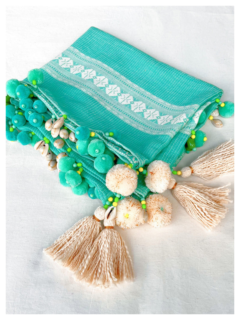 Embellished Cotton Stole - Turquoise