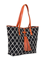 TARIFA Tassel Tote - Black & Orange