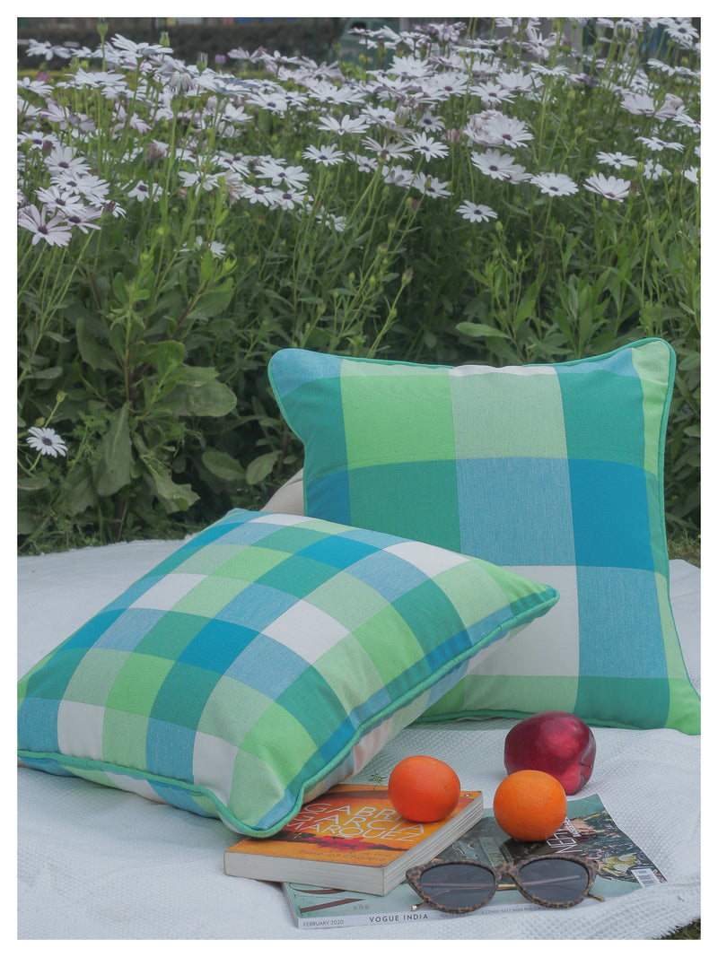 Big Checkered Summer Cushion -Sea Green - Set of 2