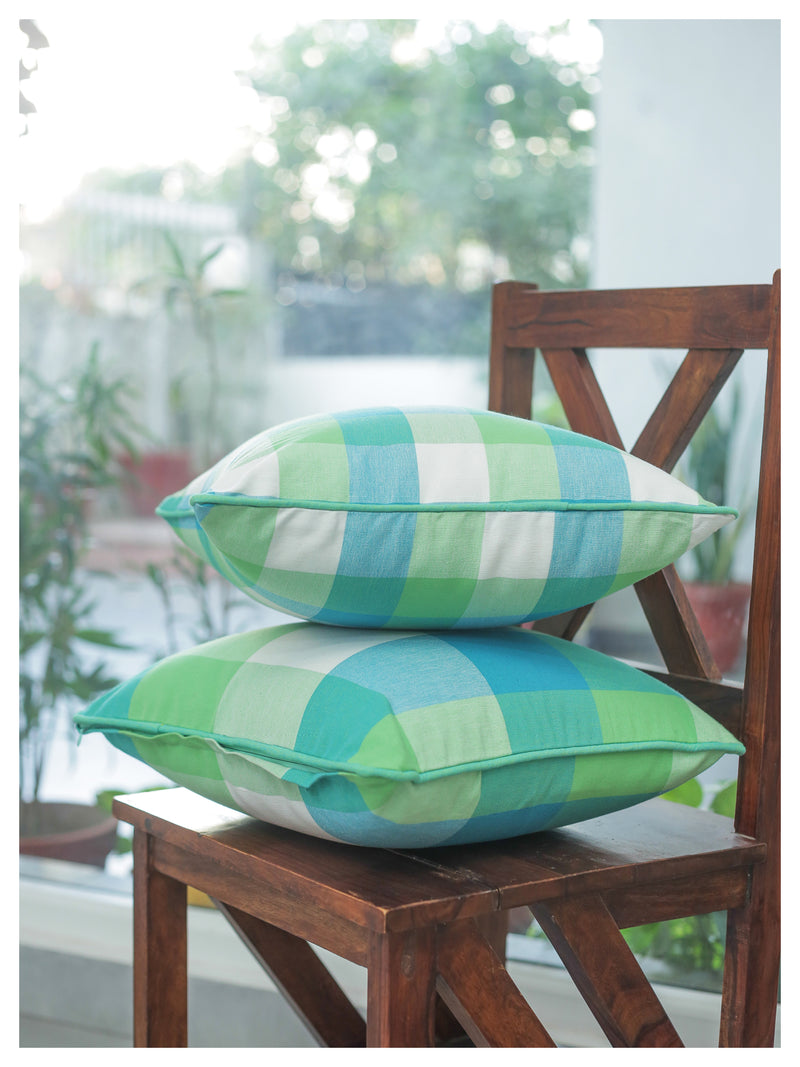 Big Checkered Summer Cushion -Sea Green - Set of 2