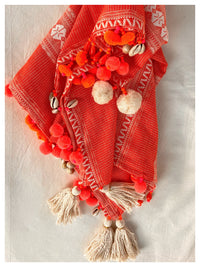 Embellished Cotton Stole - Coral