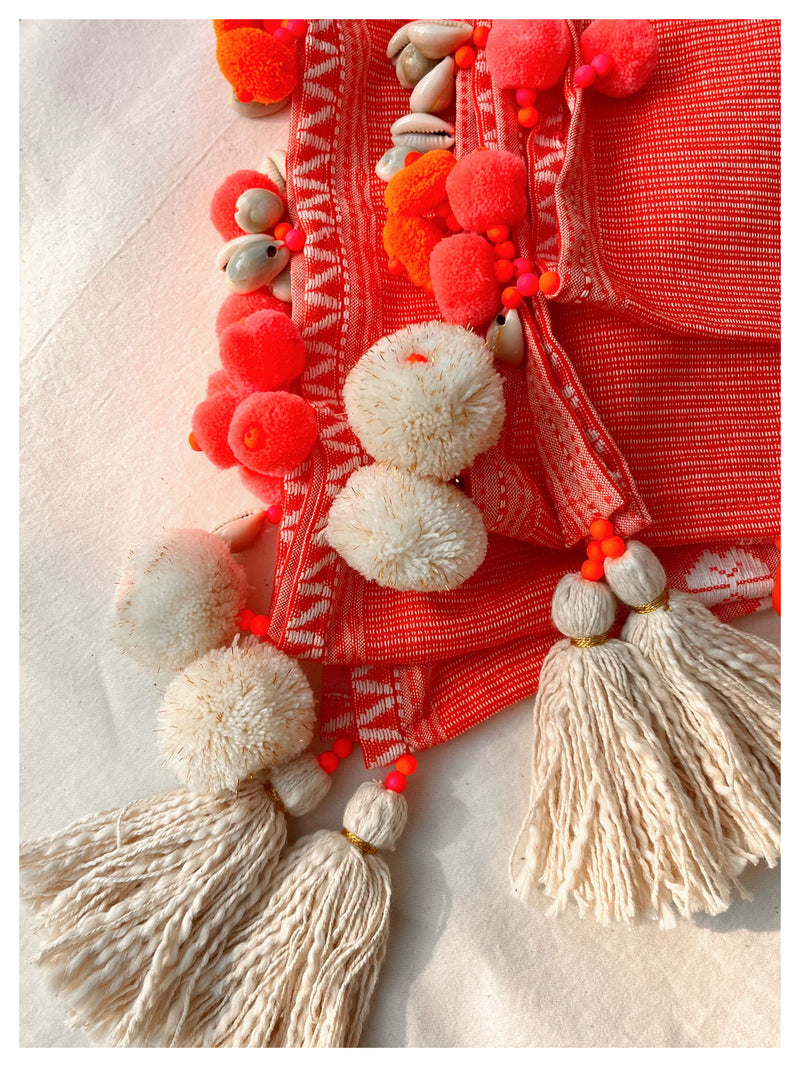 Embellished Cotton Stole - Coral