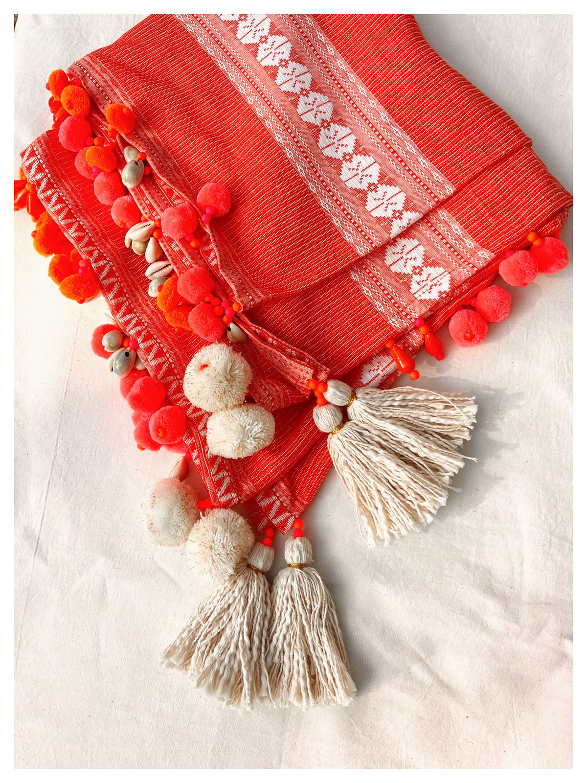 Embellished Cotton Stole - Coral
