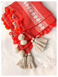 Embellished Cotton Stole - Coral