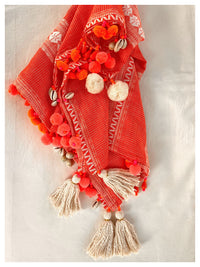 Embellished Cotton Stole - Coral