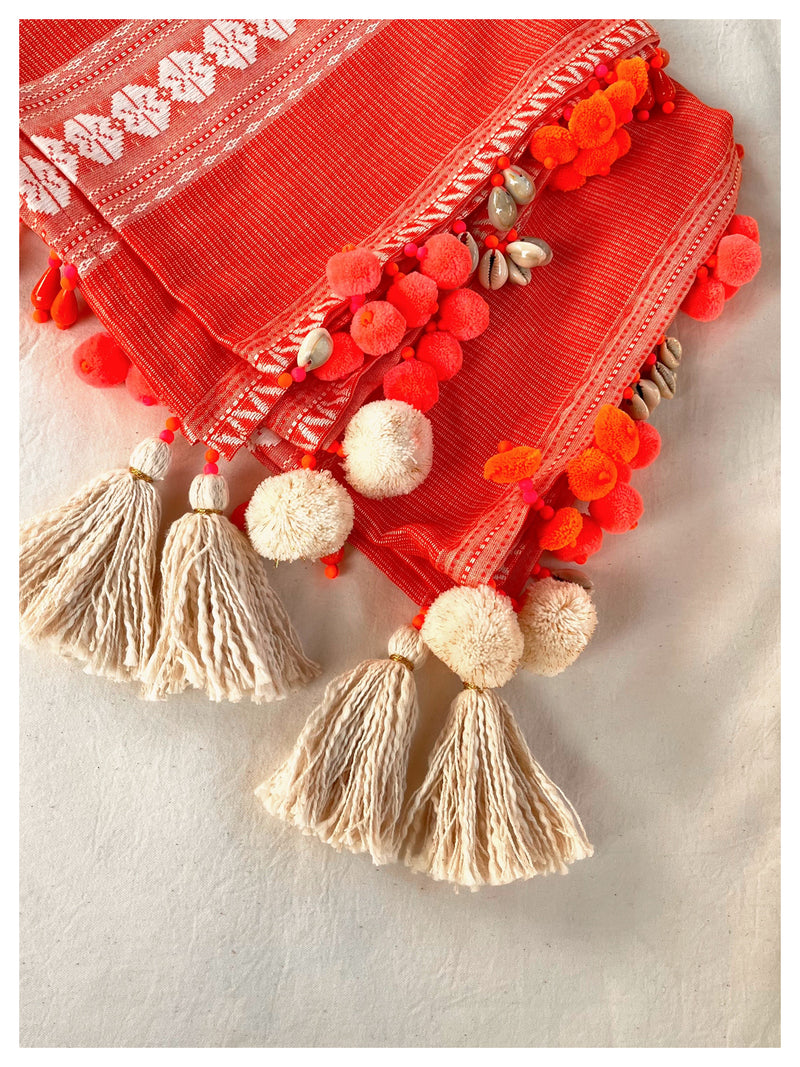 Embellished Cotton Stole - Coral