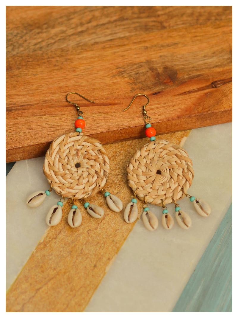 Cowrie Shell Earrings - Orange & Turquoise