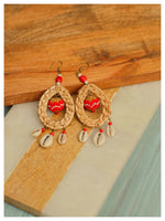 Cowrie Shell Earrings - Red beaded