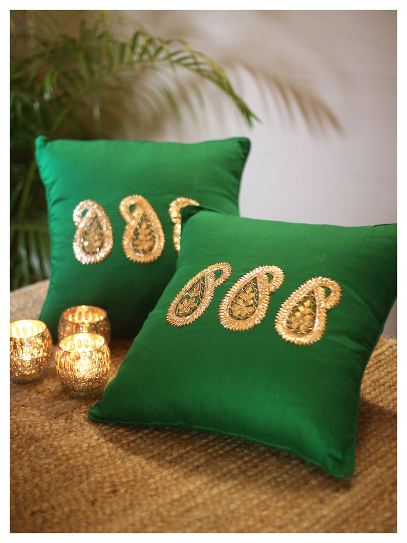 Paisley Motif Cushion - Green