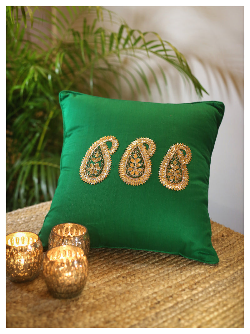 Paisley Motif Cushion - Green