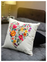 Floral Embroidery Heart Cushion