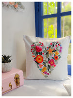 Floral Embroidery Heart Cushion