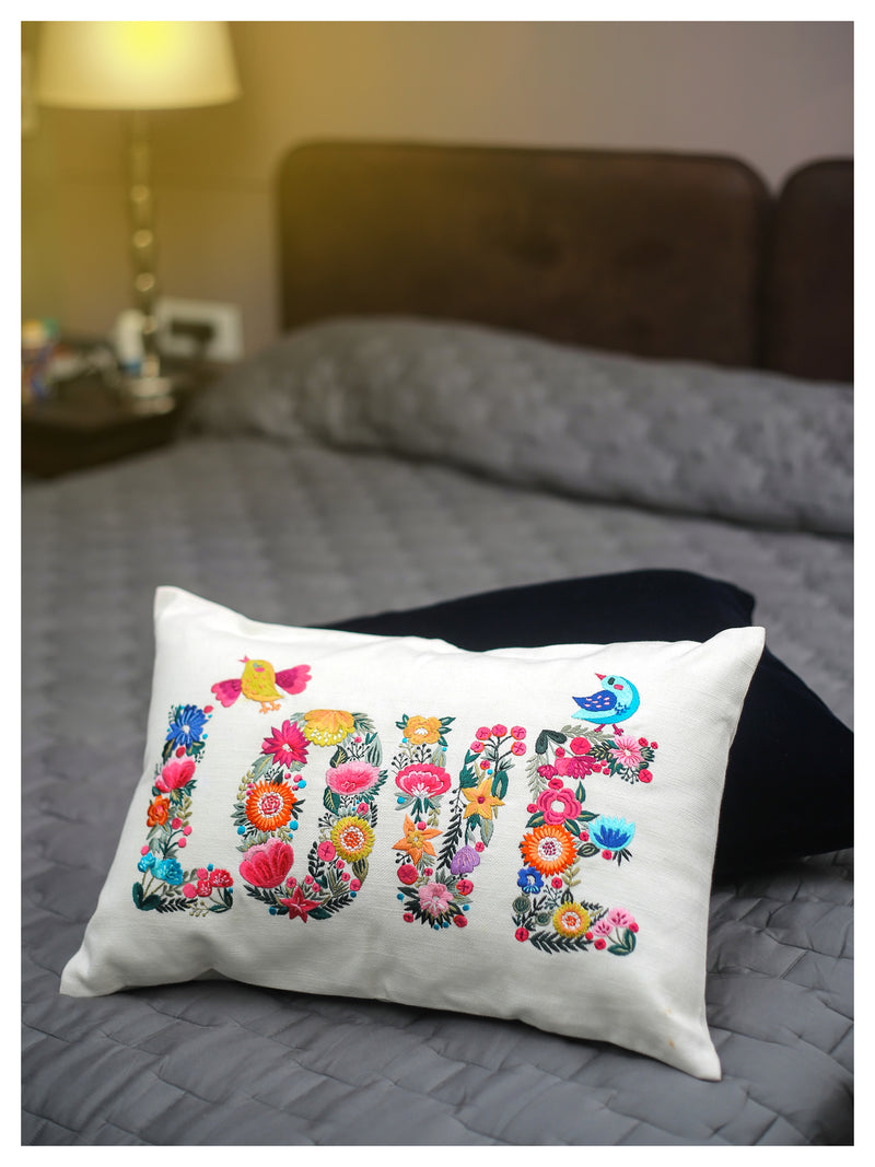 Vibrant Embroidery Love Cushion
