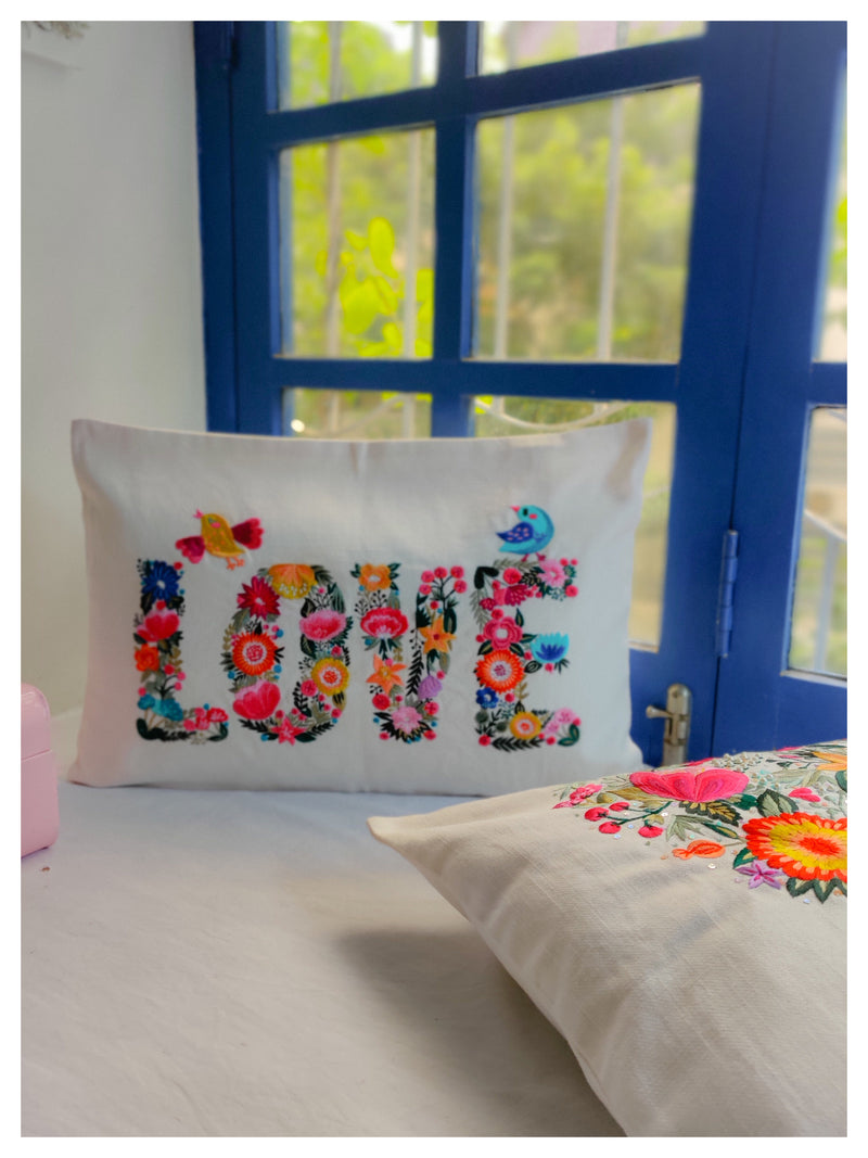 Vibrant Embroidery Love Cushion