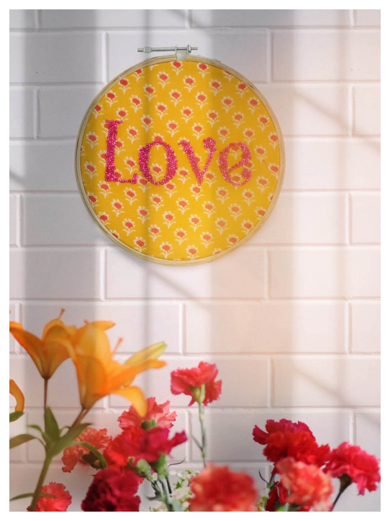 LOVE Embroidered Wall Art - Hot Pink