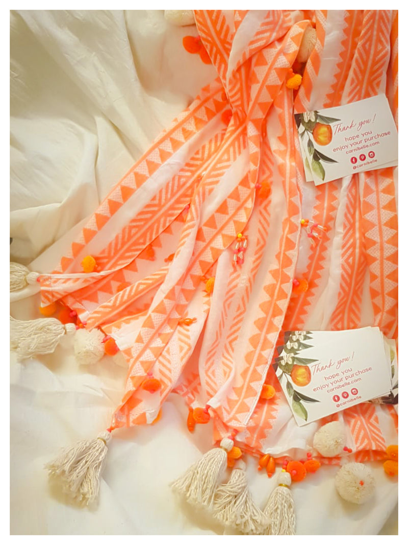 Embellished Cotton Stole - Orange