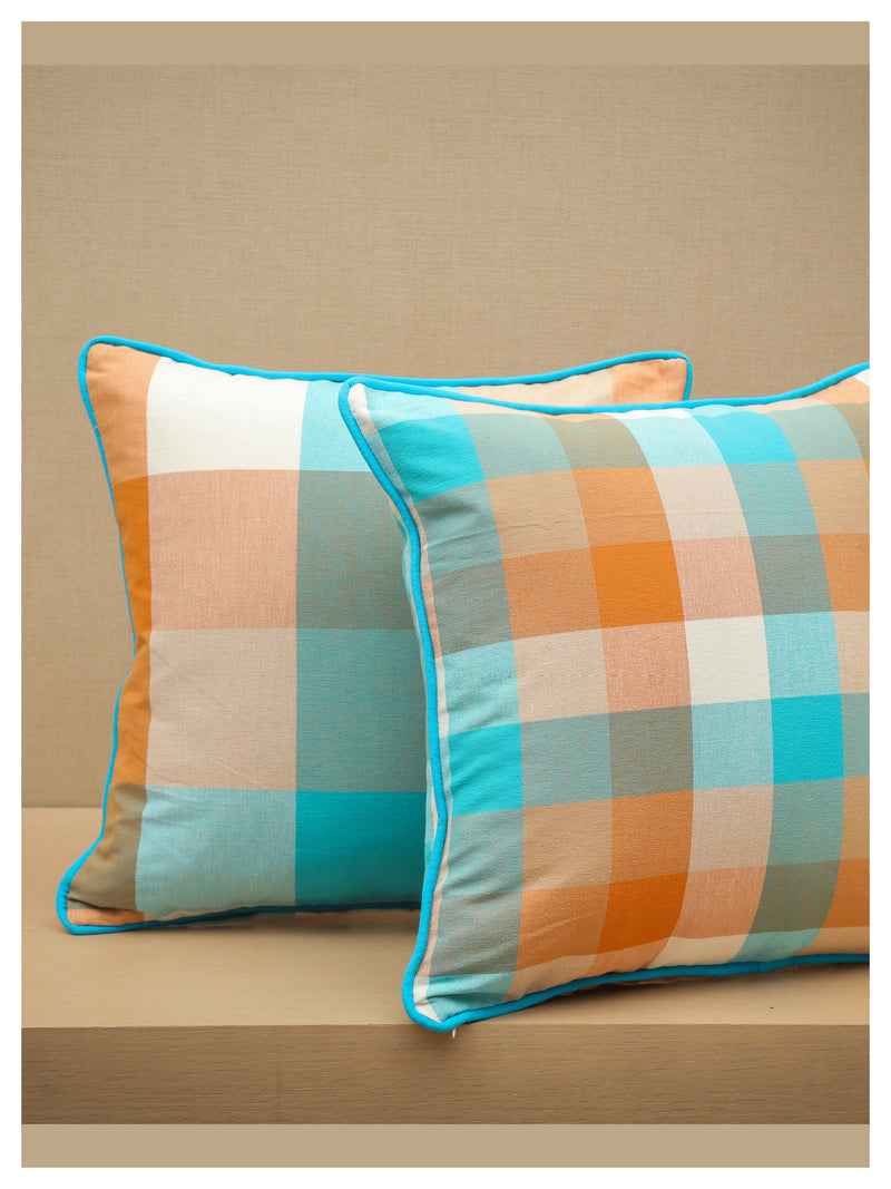 Medium Checkered Autumn Cushion - Harvest Orange - Set of 2