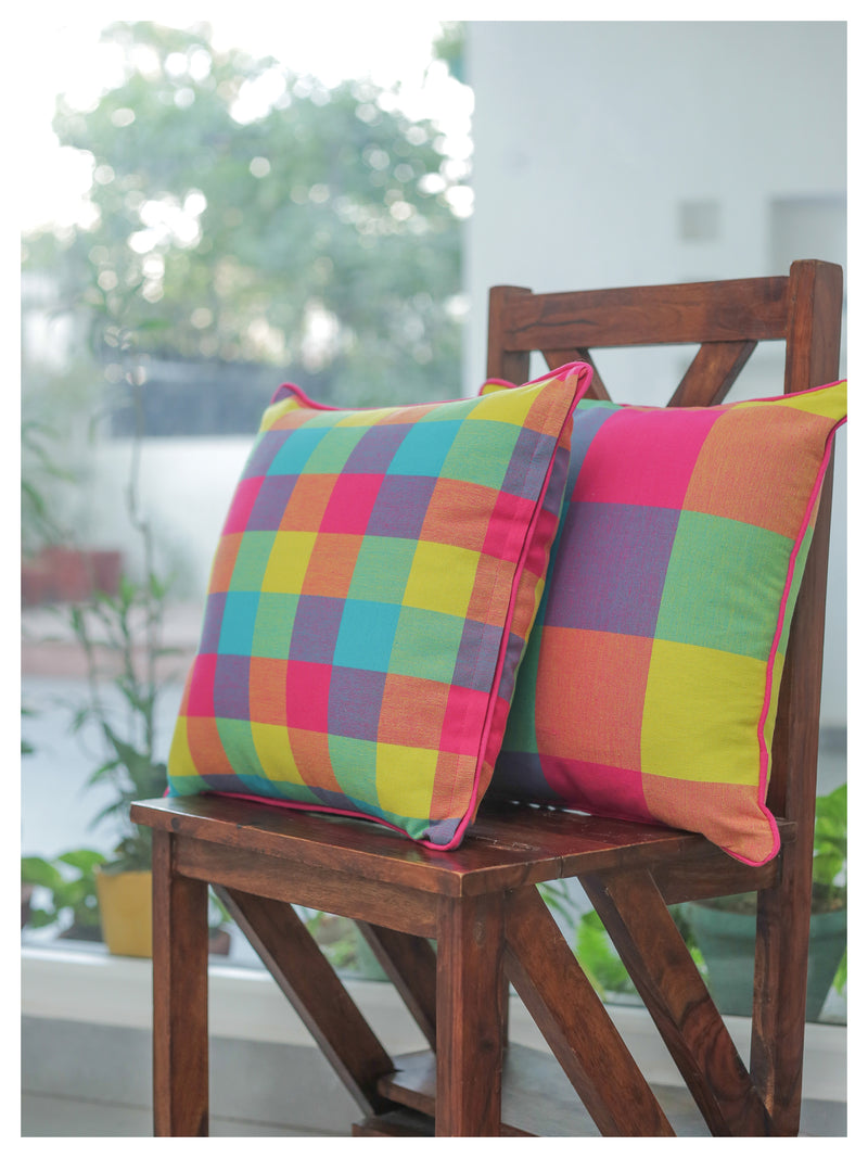 Big Checkered Summer Cushion - Sorbet Pink - Set of 2