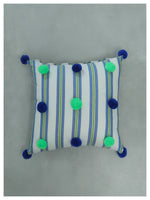 Plush Pompom Cushion - Blue Green - Set of 2