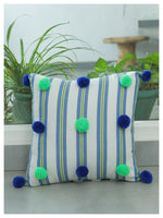 Plush Pompom Cushion - Blue Green - Set of 2